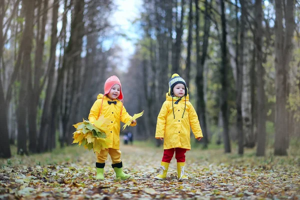 Gyerekek sétálnak az őszi parkban. — Stock Fotó