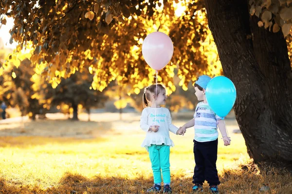 Los niños pequeños están caminando en el parque de otoño —  Fotos de Stock