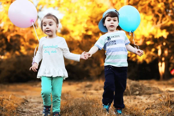 Mijn lieve kinderen lopen in de herfst park — Stockfoto