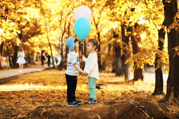 Los niños pequeños están caminando en el parque de otoño —  Fotos de Stock