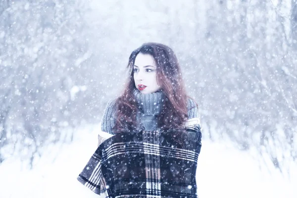 Menina bonita em uma bela neve de inverno — Fotografia de Stock