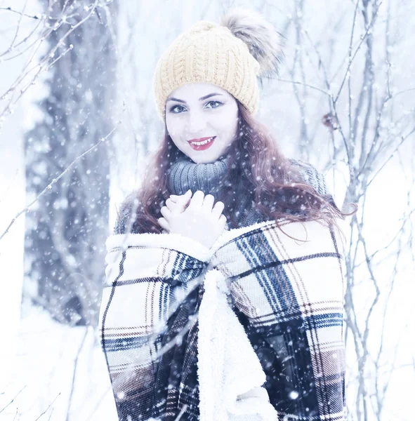 Hermosa chica en una hermosa nieve de invierno — Foto de Stock