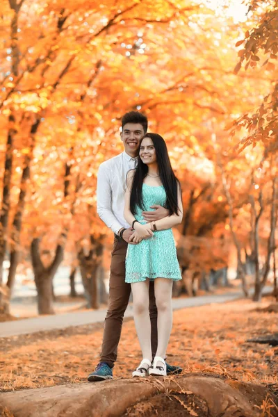 Νεαρό ζευγάρι για μια βόλτα στο πάρκο φθινόπωρο — Φωτογραφία Αρχείου