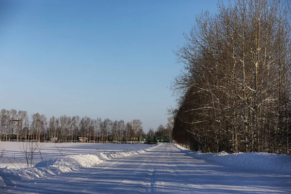 Camino rural vacío en un bosque en el día de invierno —  Fotos de Stock