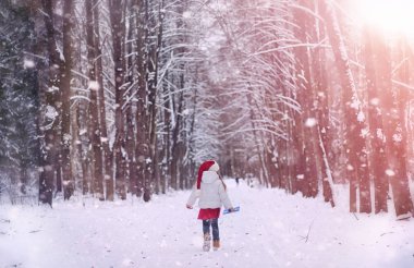 Bir kış masal, genç bir anne ve kızı bir kızak sürmek
