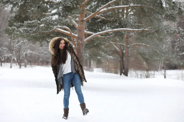 Gyönyörű lány, egy szép téli parkban — Stock Fotó