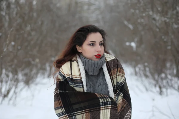 Bella ragazza in un bellissimo parco invernale — Foto Stock