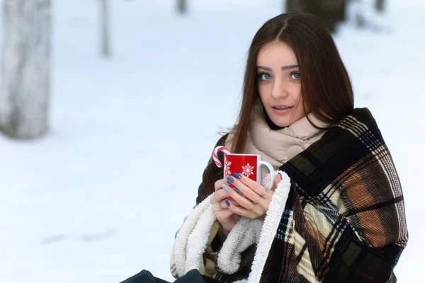 Junge schöne Mädchen im Winter verschneiten Tag — Stockfoto