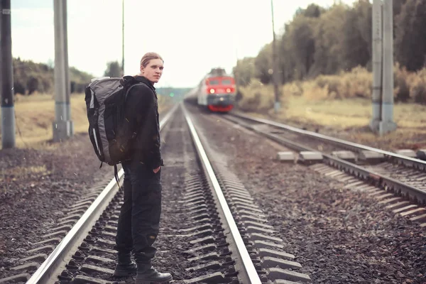 Traveling with a backpack on foot