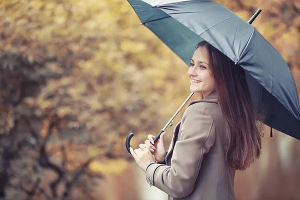 Sonbahar parkında montlu genç kız.