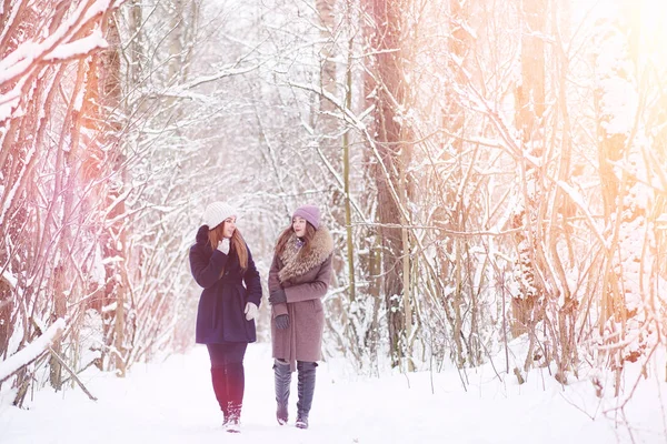 Una joven en un parque de invierno en un paseo. Vacaciones de Navidad en t — Foto de Stock