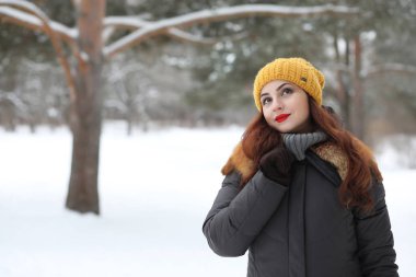 Güzel bir kış parkta güzel kız