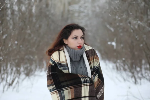 Belle fille dans un beau parc d'hiver — Photo