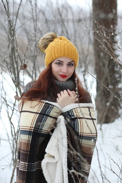 Menina bonita em um belo parque de inverno — Fotografia de Stock