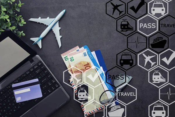 Air Ticket Passport Flight Plane Travel Concept Ticket Booking — Stock Photo, Image
