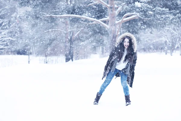 Hermosa chica en una hermosa nieve de invierno —  Fotos de Stock