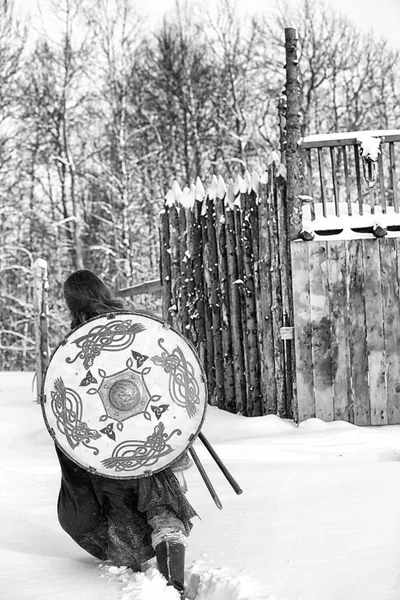 Defender the young warrior in armor — Stock Photo, Image