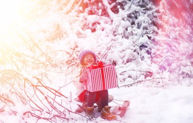 Bir kış masal, genç bir anne ve kızı bir kızak sürmek