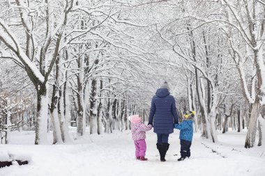 Karla kaplı Kış park ve banklar. Park ve beslenme için pier 