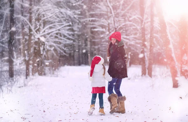 Un cuento de hadas de invierno, una joven madre y su hija montan en un trineo — Foto de Stock