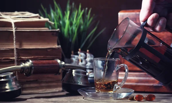 Brewing Tea Wooden Table Mornin — Stock Photo, Image