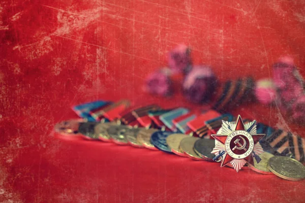 Efecto retro en la composición de medallas de la Gran Guerra Patria — Foto de Stock