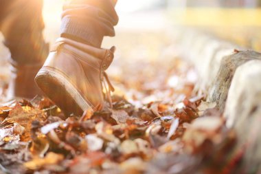 Autumn Park 'lı adam yol boyunca yürüyor.