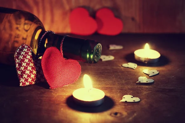 Valentine's Day candles wine — Stock Photo, Image