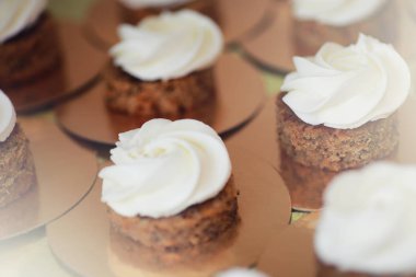 Farklı kremalı güzel pasta bisküvisi ve dekorasyon.