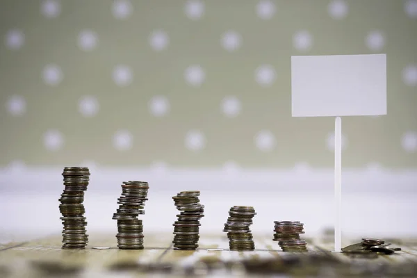 Monedas Acumuladas Apiladas Pilas Sobre Floo Madera — Foto de Stock