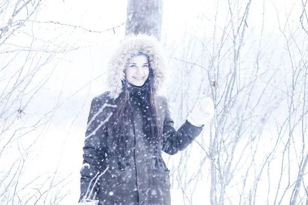 Menina bonita em uma bela neve de inverno — Fotografia de Stock