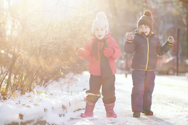 Barn i Vinterparken spela — Stockfoto