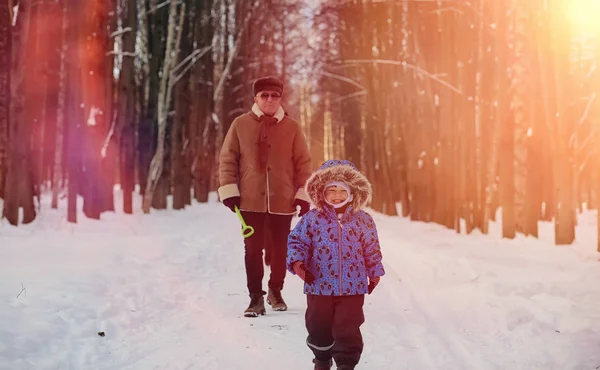 Parque de invierno bajo la nieve. Enero mañana caminar a través de la para — Foto de Stock