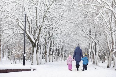 Karla kaplı Kış park ve banklar. Park ve beslenme için pier 