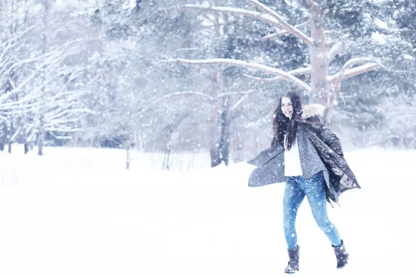 Gyönyörű lány, egy szép téli hó — Stock Fotó