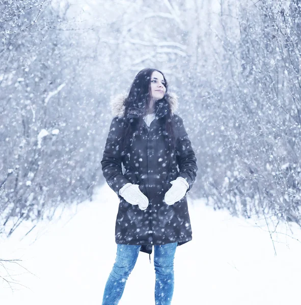 Hermosa chica en una hermosa nieve de invierno —  Fotos de Stock