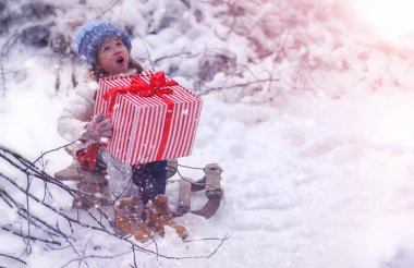 Bir kış masal, genç bir anne ve kızı bir kızak sürmek