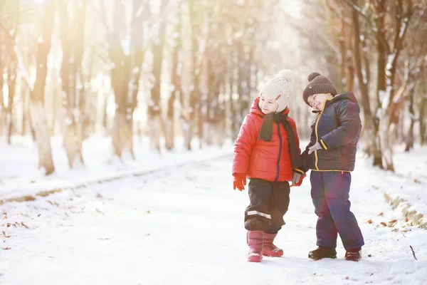 Barn i Vinterparken spela — Stockfoto