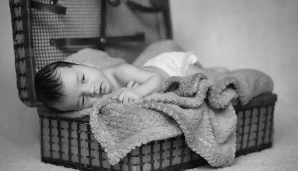Newborn Baby Lying Blanket Sleeping — Stock Photo, Image