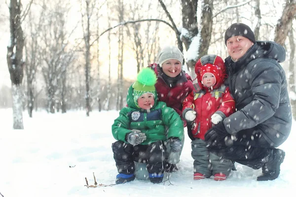 Jovem família no parque de inverno — Fotografia de Stock