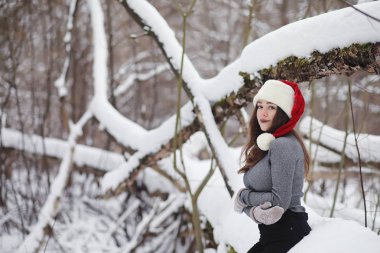 Genç bir kız bir kış parkta bir yürüyüş. Noel tatili t