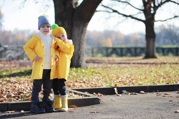 子供たちは秋の公園で歩く — ストック写真