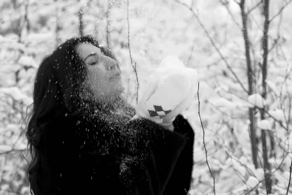 Jovem Passeio Dia Nevado Inverno Par — Fotografia de Stock