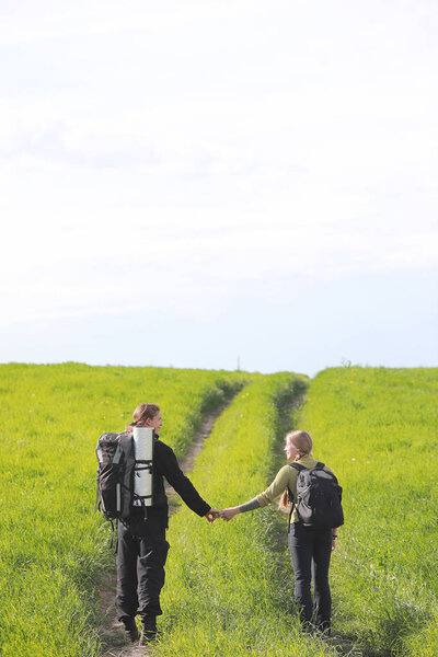 Traveling with a backpack on foot