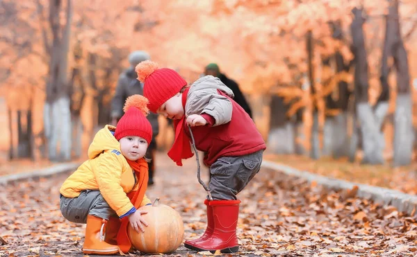 Kinderen lopen in de natuur. Twilight kinderen lopen rond — Stockfoto