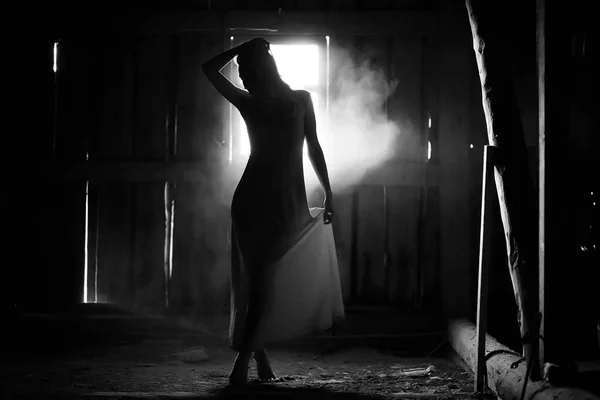 Silhouette d'une fille photo noir et blanc — Photo