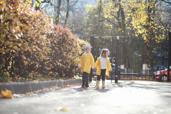 Dzieci chodzą na jesieni Park — Zdjęcie stockowe