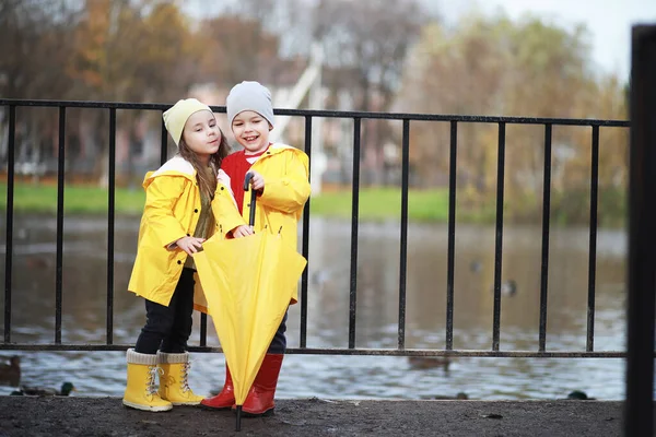 Los niños caminan en el parque de otoño —  Fotos de Stock