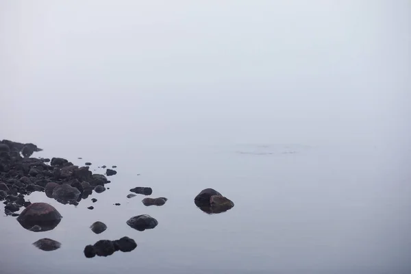Mlha v jezeře. Ranní přírodní voda bílá mlha. — Stock fotografie
