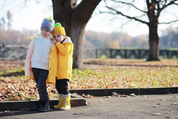 Dzieci chodzą na jesieni Park — Zdjęcie stockowe